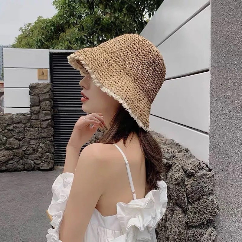 Modni novi ljetni slamnati šeširi za žene 2023. Retro čipkani šešir s obodom Ručno izrađen slamnati šešir Ženska kapa za sunčanje na otvorenom Poklon za plažu
