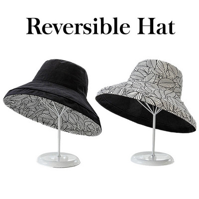 2023. Proljeće Ljeto Print Reverzibilni šešir za sunčanje i plažu Ženska djevojka Putovanje na otvorenom, Odmor, ribarska kapa Široki obod Šešir sa šiltom od 12,5 cm