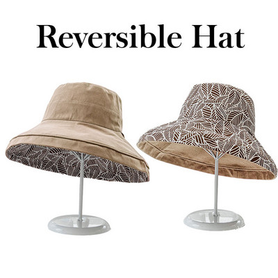 2023. Proljeće Ljeto Print Reverzibilni šešir za sunčanje i plažu Ženska djevojka Putovanje na otvorenom, Odmor, ribarska kapa Široki obod Šešir sa šiltom od 12,5 cm