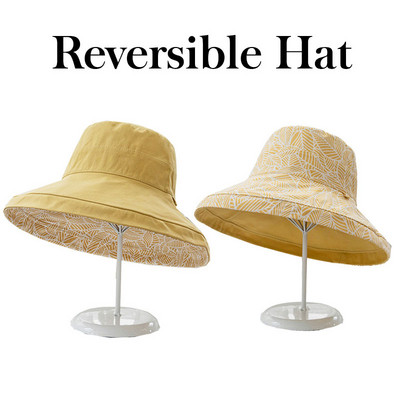 2023. Proljeće Ljeto Print Reverzibilni šešir za sunčanje i plažu Ženska djevojka Putovanje na otvorenom, Odmor, ribarska kapa Široki obod Šešir sa šiltom od 12,5 cm