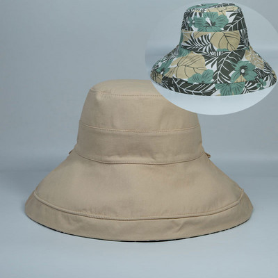 2023. Proljeće Ljeto Print Reverzibilni šešir za sunčanje i plažu Ženska djevojka Putovanje na otvorenom, Odmor, ribarska kapa Široki obod Šešir sa šiltom od 12,5 cm