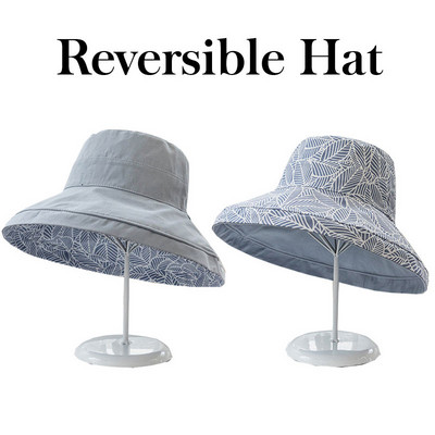 2023. Proljeće Ljeto Print Reverzibilni šešir za sunčanje i plažu Ženska djevojka Putovanje na otvorenom, Odmor, ribarska kapa Široki obod Šešir sa šiltom od 12,5 cm