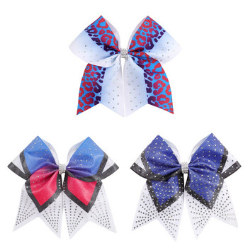 ΝΕΟ Diamond Cheer Bow Μπλε Λευκό Παιδικά Cheerleading Dance Μαλλιά Φιόγκος 7,5 ιντσών με ελαστικά λαστιχάκια