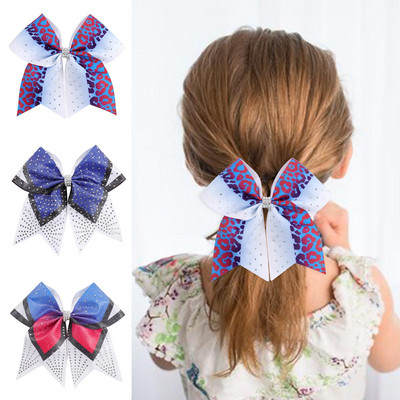 ΝΕΟ Diamond Cheer Bow Μπλε Λευκό Παιδικά Cheerleading Dance Μαλλιά Φιόγκος 7,5 ιντσών με ελαστικά λαστιχάκια