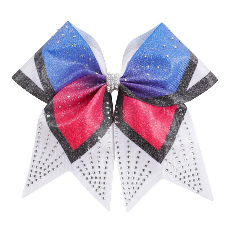 NAUJAS Diamond Cheer Bow Mėlyna Balta Vaikų Cheerleading šokių plaukų lankelis 7,5 colio plaukų lankas su elastinėmis guminėmis juostomis