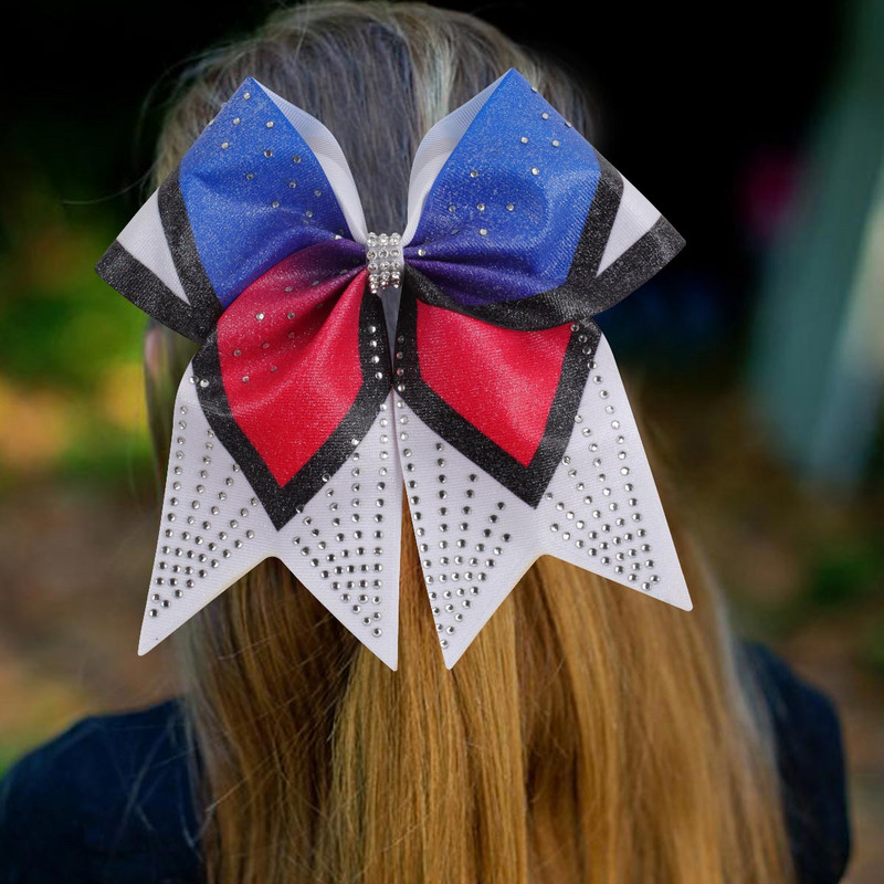 NAUJAS Diamond Cheer Bow Mėlyna Balta Vaikų Cheerleading šokių plaukų lankelis 7,5 colio plaukų lankas su elastinėmis guminėmis juostomis