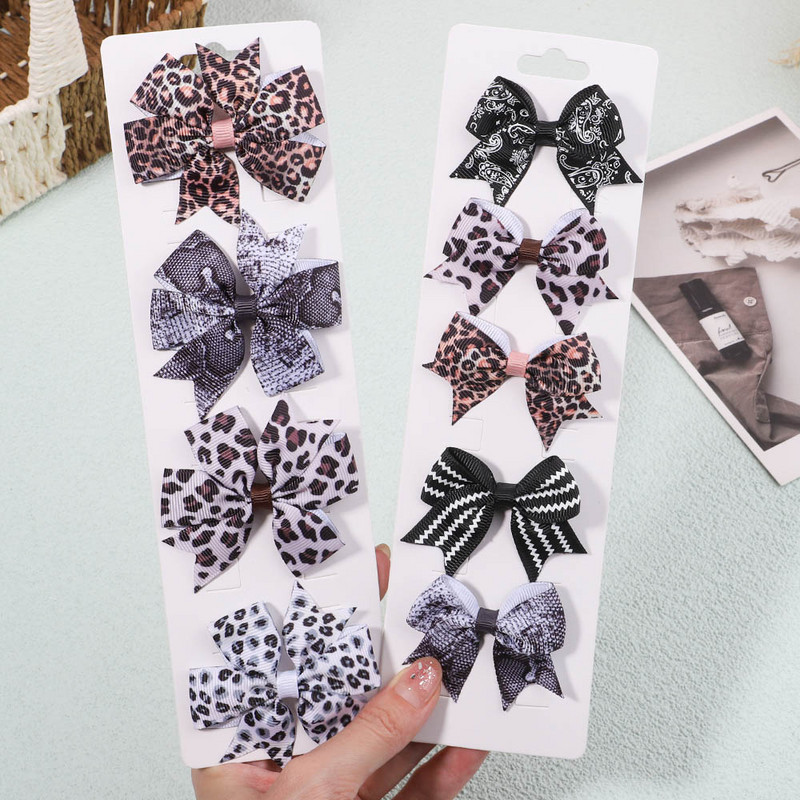 10Pcs/Set 2.5'' Leopard mašne Kose za kosu za djecu Djevojčice Boutique ukosnice s ukosnicama Pokrivala za glavu Dodaci za kosu s prugastim printom