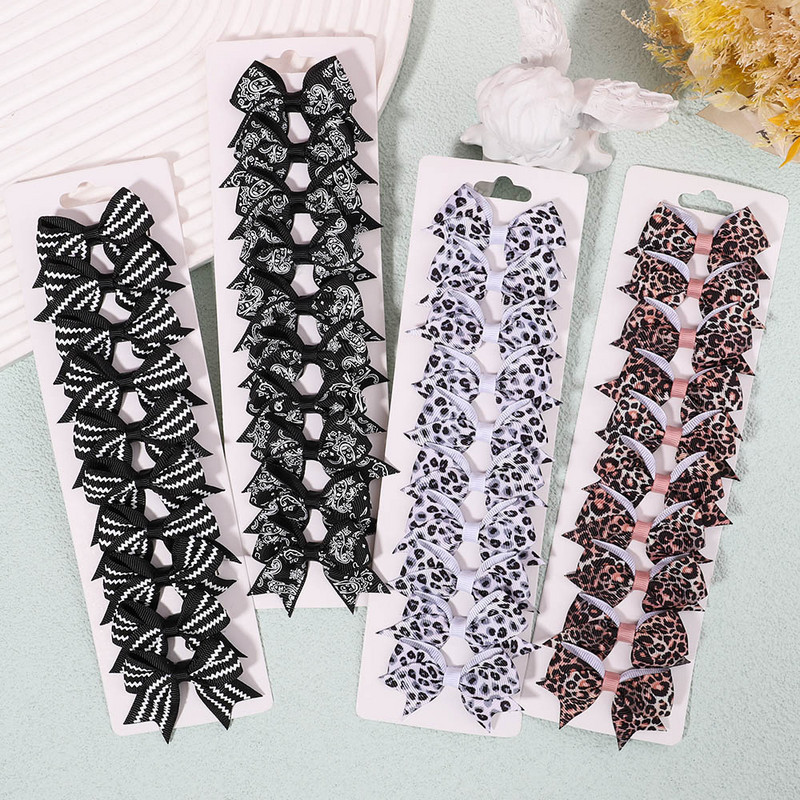 10Pcs/Set 2.5'' Leopard mašne Kose za kosu za djecu Djevojčice Boutique ukosnice s ukosnicama Pokrivala za glavu Dodaci za kosu s prugastim printom