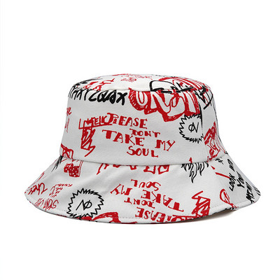 Pălărie de tip găleată pentru femei, cu imprimeu cu litere graffiti, pălărie de pescar, bărbați, șapcă de soare de vară, pălărie Panama pliabilă pentru plajă, călărie în aer liber