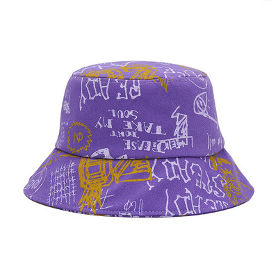 Pălărie de tip găleată pentru femei, cu imprimeu cu litere graffiti, pălărie de pescar, bărbați, șapcă de soare de vară, pălărie Panama pliabilă pentru plajă, călărie în aer liber