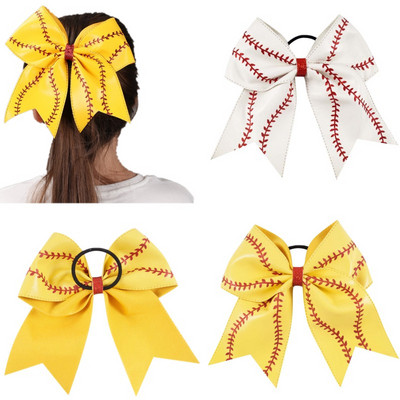 7" PU Leather Cheer Bows Hair Ties Elastic Hair bands Softball Hairbands for School Kids Girls Αθλητικά αξεσουάρ μαλλιών