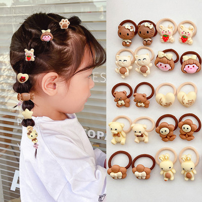 10PCS/Комплект Момичета Сладки анимационни Aniamls Цветя Малки еластични ленти за коса Детски прекрасни ластичета за коса Детски аксесоари за коса