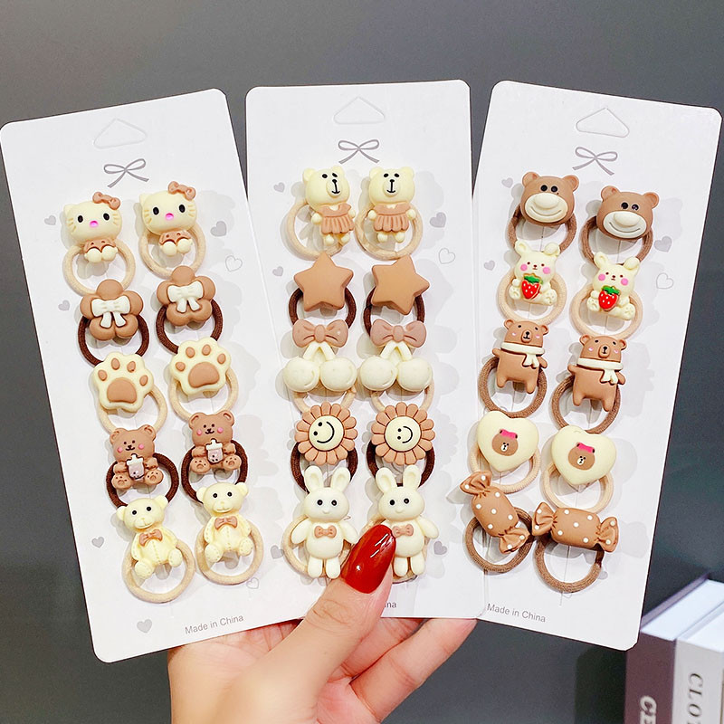 10PCS/Set Djevojčice, slatke životinje iz crtića, cvijeće, male elastične trake za kosu, ljupke gumene trake za kosu, dječji dodaci za kosu