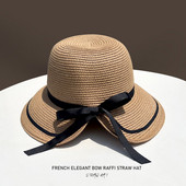 Pălărie de paie de damă, versiunea coreeană de vară, cu fundă elegantă, pălării de soare, șepci de plajă de vacanță, Panama pentru femei