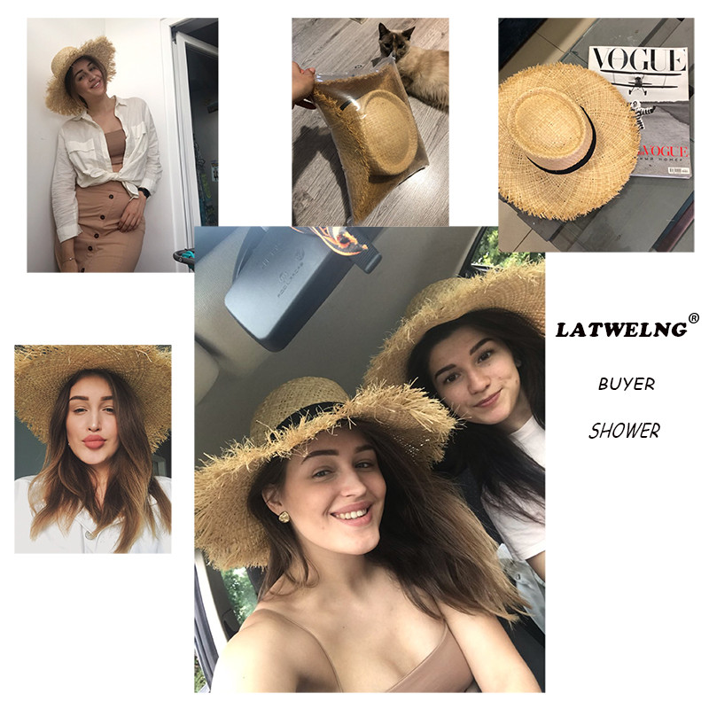 Vairumtirdzniecība Jaunas jostas Raffia salmu vasaras saulessargu cepures sievietēm Sieviešu salokāmas modes roku darbs vāciņš ar platām malām Panamas pludmales cepure