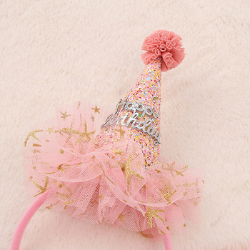 Γιορτή για πάρτι γενεθλίων Glitter Καπέλο γενεθλίων Fairy Hair Hoop One Happy Birthday Party Decor Kids Girl Favor Headwear