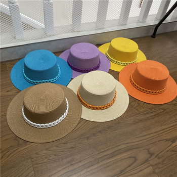 Καλοκαιρινό γυναικείο καπέλο νέο ρυθμιζόμενο flat top ανδρικό και γυναικείο ψάθινο καπέλο Fedora καπέλο ήλιου καπέλο παραλίας τζαζ φθορίζον κίτρινο τζαζ