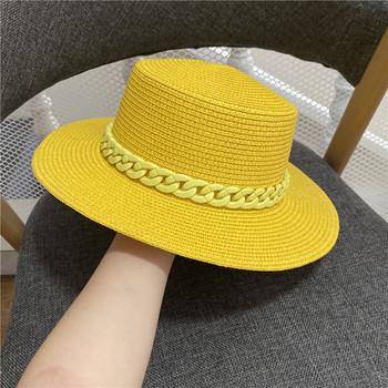 Καλοκαιρινό γυναικείο καπέλο νέο ρυθμιζόμενο flat top ανδρικό και γυναικείο ψάθινο καπέλο Fedora καπέλο ήλιου καπέλο παραλίας τζαζ φθορίζον κίτρινο τζαζ
