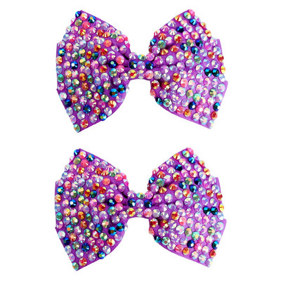 1 pereche de agrafe de păr cu nod cu fundă de diamant Crăciun pentru cap cu strasuri colorate, fundă de păr, agrafe, accesorii pentru păr pentru copii