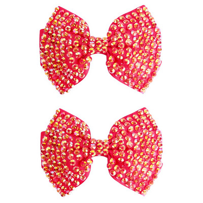 1 pereche de agrafe de păr cu nod cu fundă de diamant Crăciun pentru cap cu strasuri colorate, fundă de păr, agrafe, accesorii pentru păr pentru copii