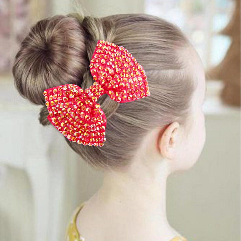 1 pereche de agrafe de păr cu nod cu fundă de diamant Crăciun pentru cap cu strasuri colorate, fundă de păr, agrafe, accesorii pentru păr pentru copii