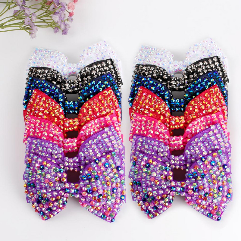 1 pereche de agrafe de păr cu nod cu fundă de diamant Crăciun pentru cap cu strasuri colorate, fundă de păr, agrafe, accesorii pentru păr pentru copii