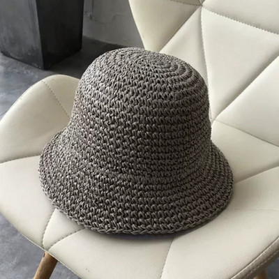 Pălărie de soare pentru femei de vară 2019 Șapcă găleată Pălărie de paie respirabilă Dom pliabil Pălărie de plajă la modă elegantă Șapci de protecție solară pentru femei