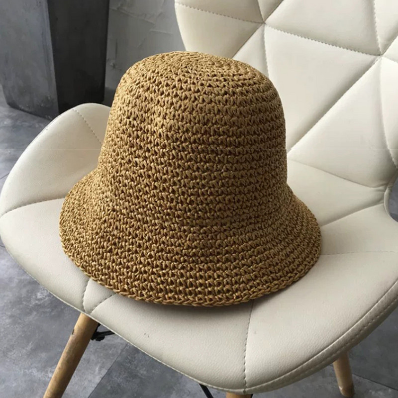 Pălărie de soare pentru femei de vară 2019 Șapcă găleată Pălărie de paie respirabilă Dom pliabil Pălărie de plajă la modă elegantă Șapci de protecție solară pentru femei