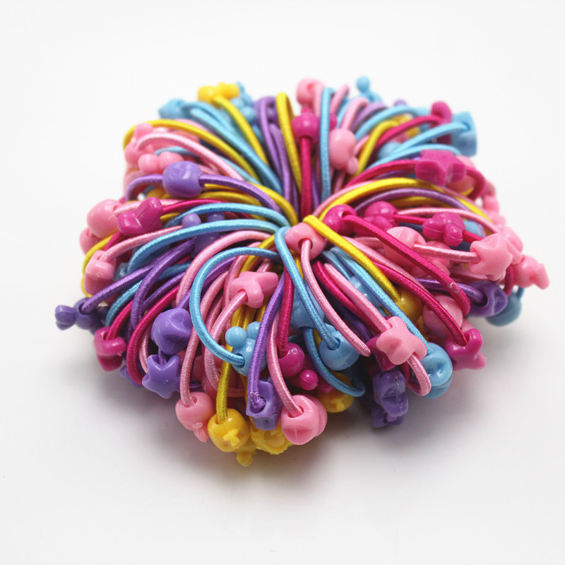 100db/szett Gyerek hajkiegészítők Rajzfilm Rugalmas Hajpántok Állati Szív Édes Gyöngyök Scrunchies Koreai stílusú lány fejdísz