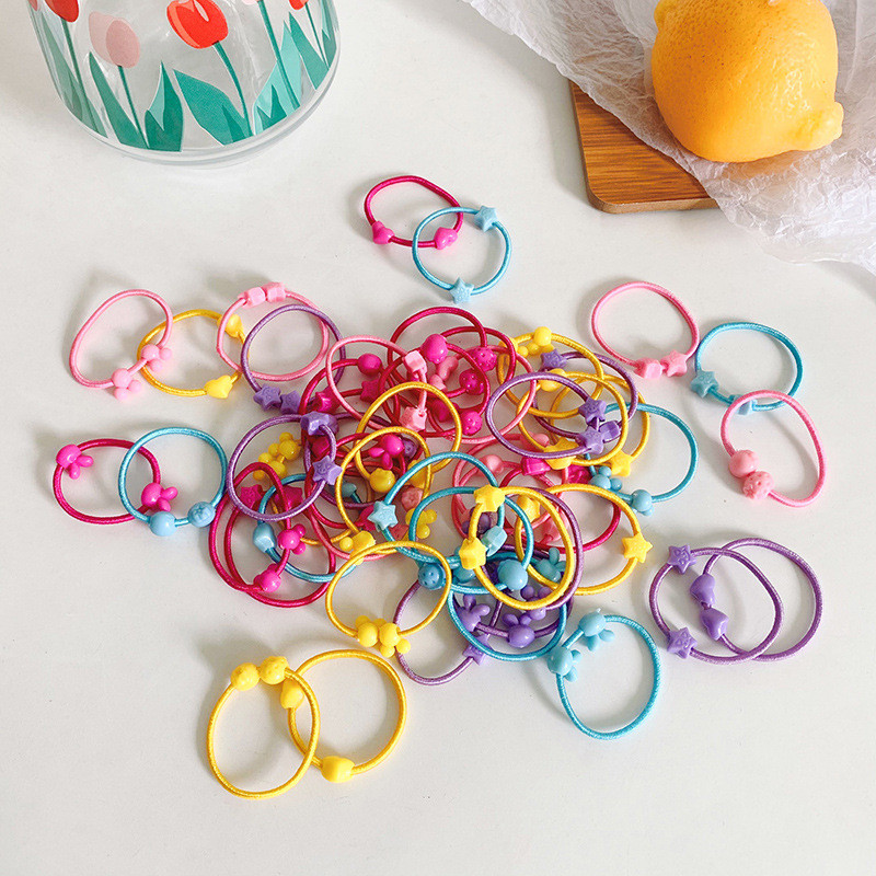 100db/szett Gyerek hajkiegészítők Rajzfilm Rugalmas Hajpántok Állati Szív Édes Gyöngyök Scrunchies Koreai stílusú lány fejdísz