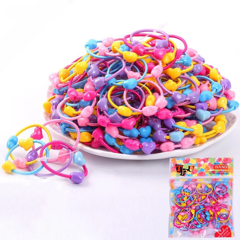 100db/szett Gyerek hajkiegészítők Rajzfilm Rugalmas Hajpántok Állati Szív Édes Gyöngyök Scrunchies Koreai stílusú lány fejdísz