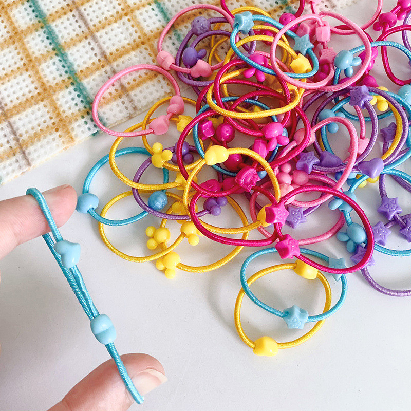 100db/szett Gyerek hajkiegészítők Rajzfilm Rugalmas Hajpántok Állati Szív Édes Gyöngyök Scrunchies Koreai stílusú lány fejdísz