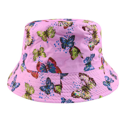 FOXMOTHER New Fashion Pink Butterfly Print Pălării de găleată Femei Şapci de soare Pescar