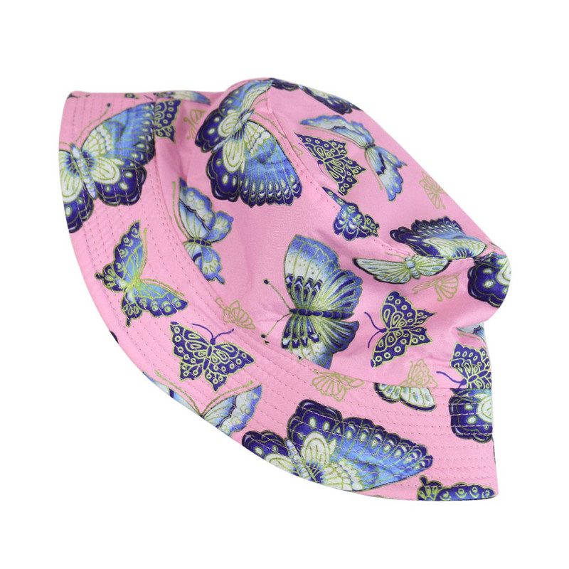 FOXMOTHER New Fashion Pink Butterfly Print Pălării de găleată Femei Şapci de soare Pescar