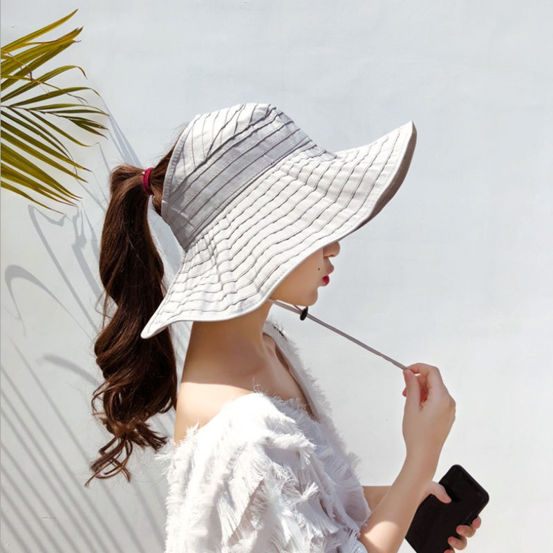 Pălărie de pescar cu protecție solară pliabilă WZCX, cu boruri largi, ocazional, de culoare solidă, șapcă goală.