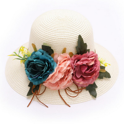 Dámsky kvetinový slamený klobúk, vonkajší slnečný opaľovací krém, skladací plážový klobúk MZ015