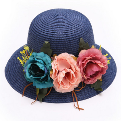 Dámsky kvetinový slamený klobúk, vonkajší slnečný opaľovací krém, skladací plážový klobúk MZ015
