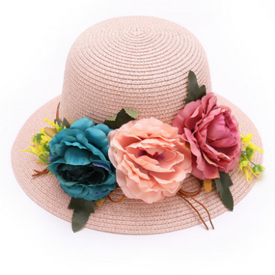 Dámsky kvetinový slamený klobúk, vonkajší slnečný opaľovací krém, skladací plážový klobúk MZ015