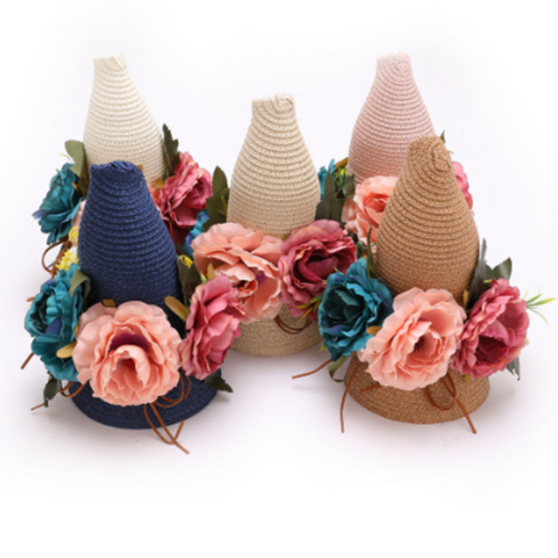 Dámsky kvetinový slamený klobúk, vonkajší slnečný opaľovací krém, skladací plážový klobúk MZ015