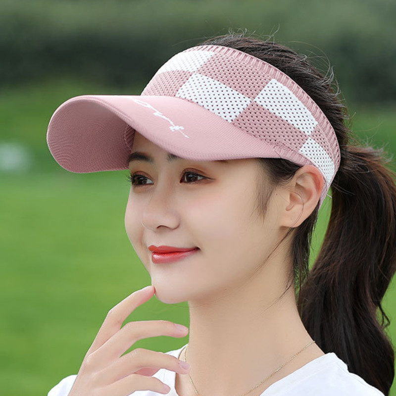 Ženski šešir s kariranim printom, Ljetni pleteni šešir s velikim obodom, Teniska kapa za sport na otvorenom, UV zaštita, bejzbolska kapa od elastične tkanine