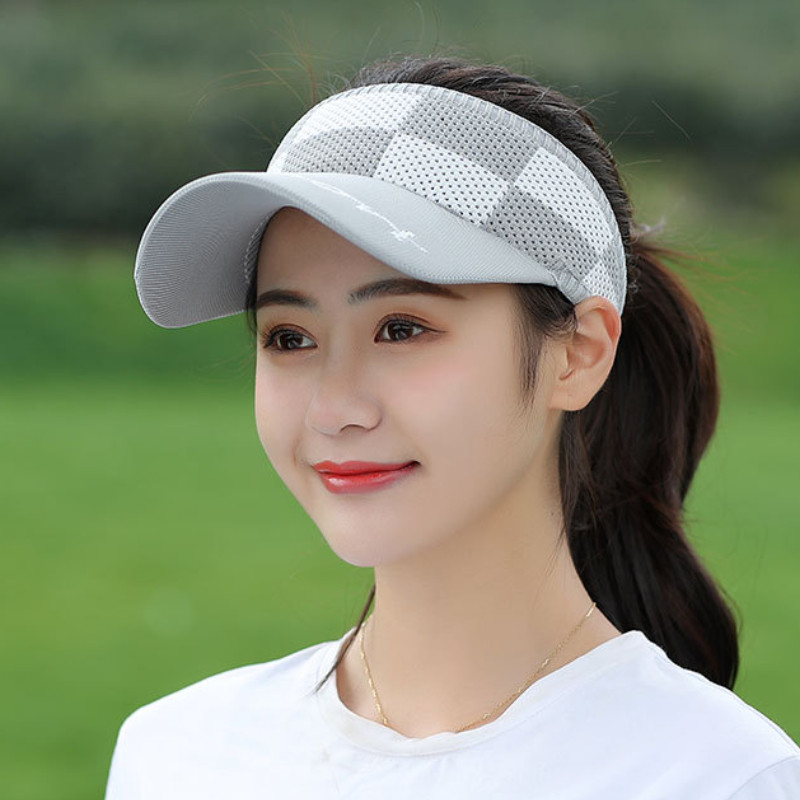 Ženski šešir s kariranim printom, Ljetni pleteni šešir s velikim obodom, Teniska kapa za sport na otvorenom, UV zaštita, bejzbolska kapa od elastične tkanine