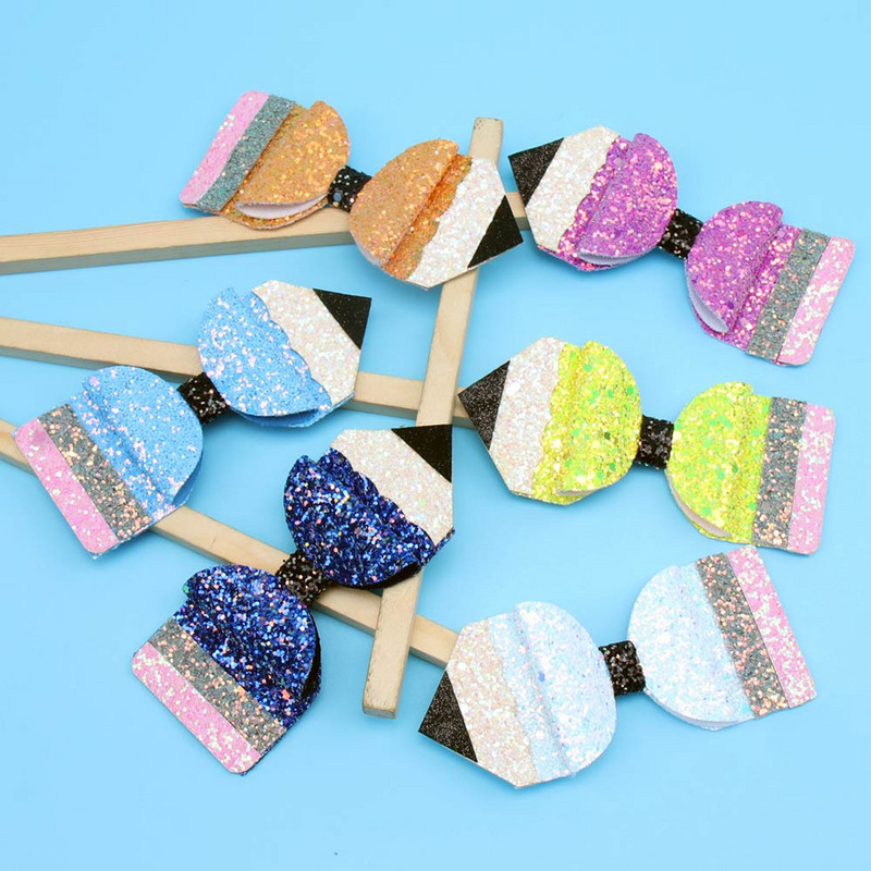 Povratak u školu 4,5'' pencil mašne za kosu za djevojčice Svjetlucave kopče za kosu Modne sjajne kopče za kosu Ukosnice za zabavu Dječji dodaci za kosu