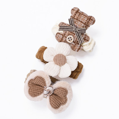 Bandă de păr cu ursuleț drăguț din desene animate Bandă de păr cu fundă Bentite pentru fete Banda elastică pentru cap cu flori de zi cu flori Accesorii de păr pentru copii Ornament
