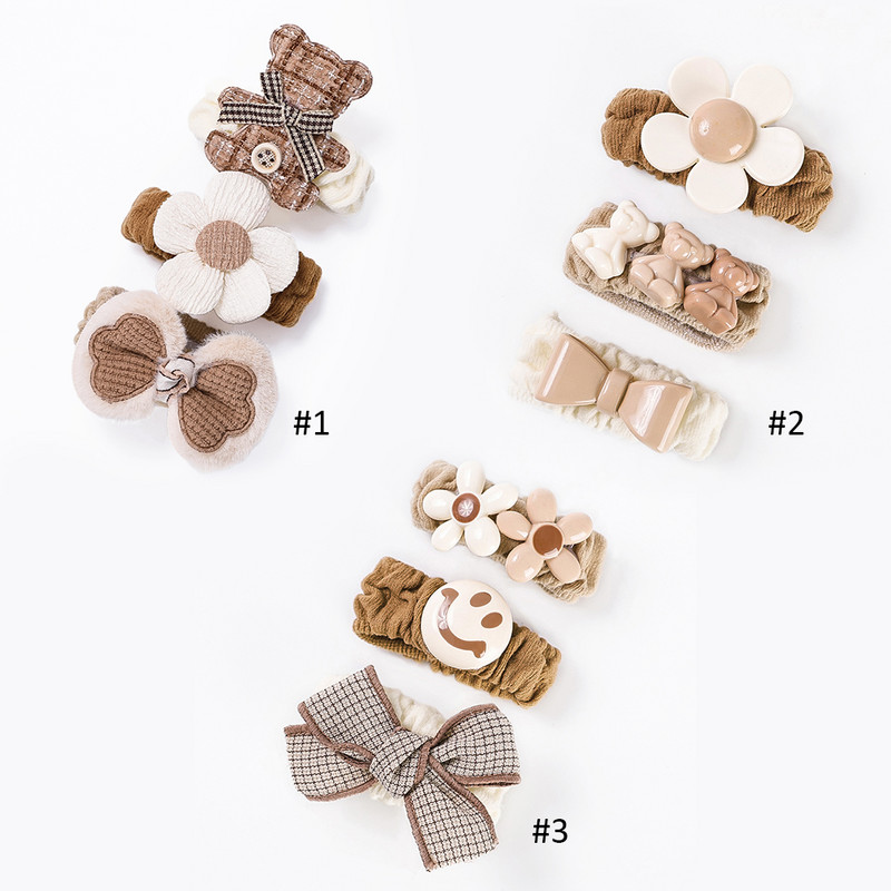 Bandă de păr cu ursuleț drăguț din desene animate Bandă de păr cu fundă Bentite pentru fete Banda elastică pentru cap cu flori de zi cu flori Accesorii de păr pentru copii Ornament