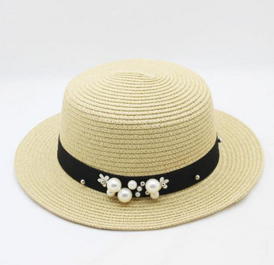 Novi šeširi za proljeće i ljeto za žene Perle od cvijeća Jazz panama šešir sa šiltom za sunce Šešir za plažu Cvijet Biserna zakovica Slamnati šešir