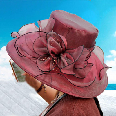 10 Χρώματα Floral Organza με φαρδύ γείσο Church Kentucky Derby Fascinator Lady Tea Party καπέλο για γυναίκες Bonnet Γυναικείο καπέλο