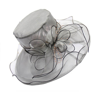 10 Χρώματα Floral Organza με φαρδύ γείσο Church Kentucky Derby Fascinator Lady Tea Party καπέλο για γυναίκες Bonnet Γυναικείο καπέλο