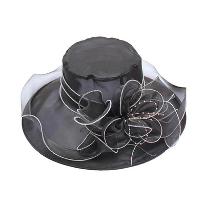 10 Χρώματα Floral Organza με φαρδύ γείσο Church Kentucky Derby Fascinator Lady Tea Party καπέλο για γυναίκες Bonnet Γυναικείο καπέλο