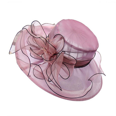 10 Χρώματα Floral Organza με φαρδύ γείσο Church Kentucky Derby Fascinator Lady Tea Party καπέλο για γυναίκες Bonnet Γυναικείο καπέλο