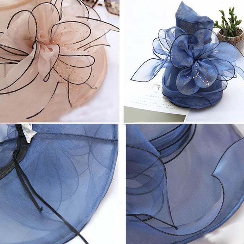 10 boja cvjetne organze širokog oboda Church Kentucky Derby Fascinator Lady Tea Party šešir za sunce za žene Ženski šešir